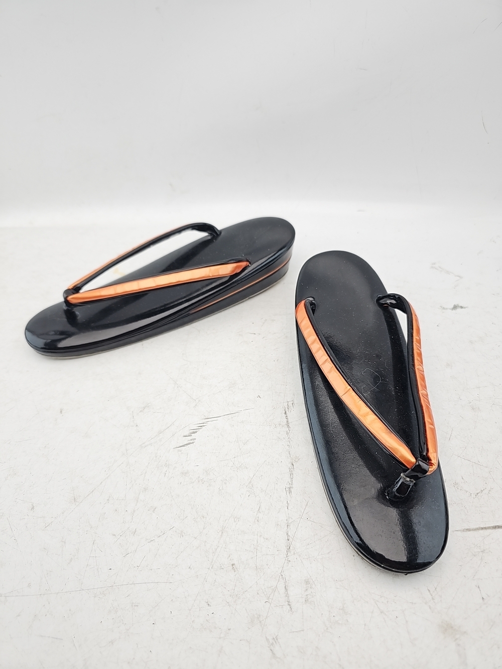 Vintage Japanese Zori Geta Sandals Black and Orange